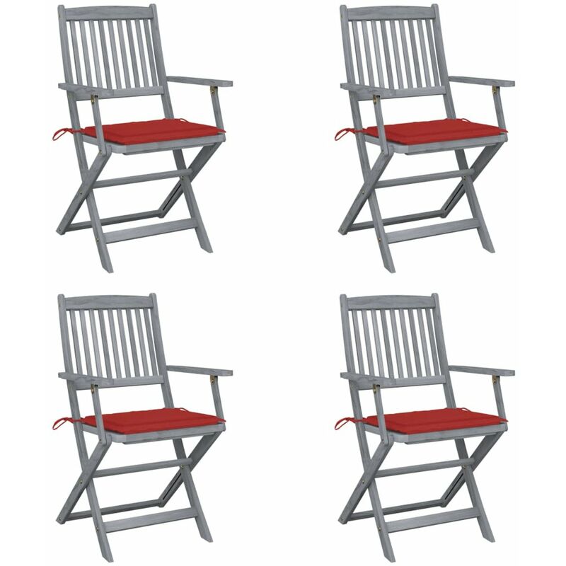 

Happyshopping - Sillas de jardin plegables 4 uds cojines madera maciza acacia