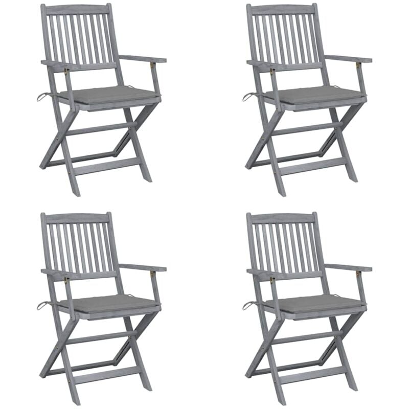 

vidaXL Sillas de jardín plegables 4 uds cojines madera maciza acacia - Gris