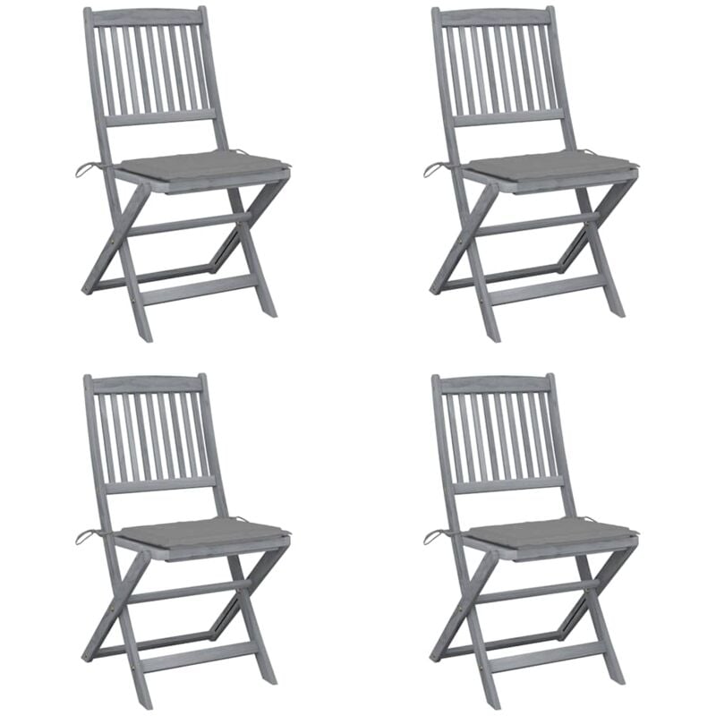 

vidaXL Sillas de jardín plegables 4 uds cojines madera maciza acacia - Gris