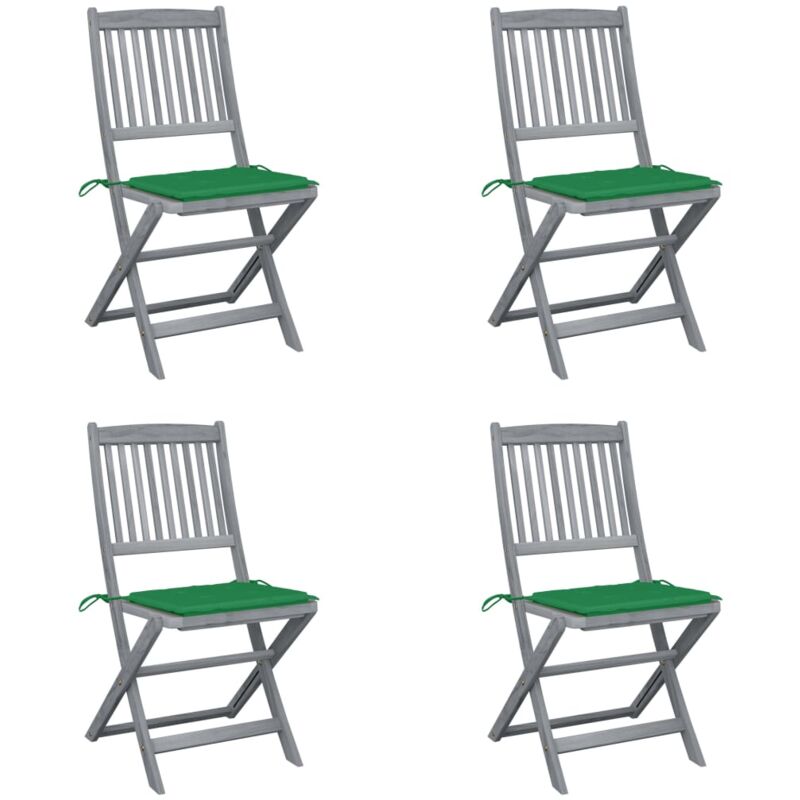 

vidaXL Sillas de jardín plegables 4 uds cojines madera maciza acacia - Verde