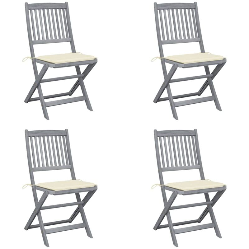 

vidaXL Sillas de jardín plegables 4 uds cojines madera maciza acacia - Crema