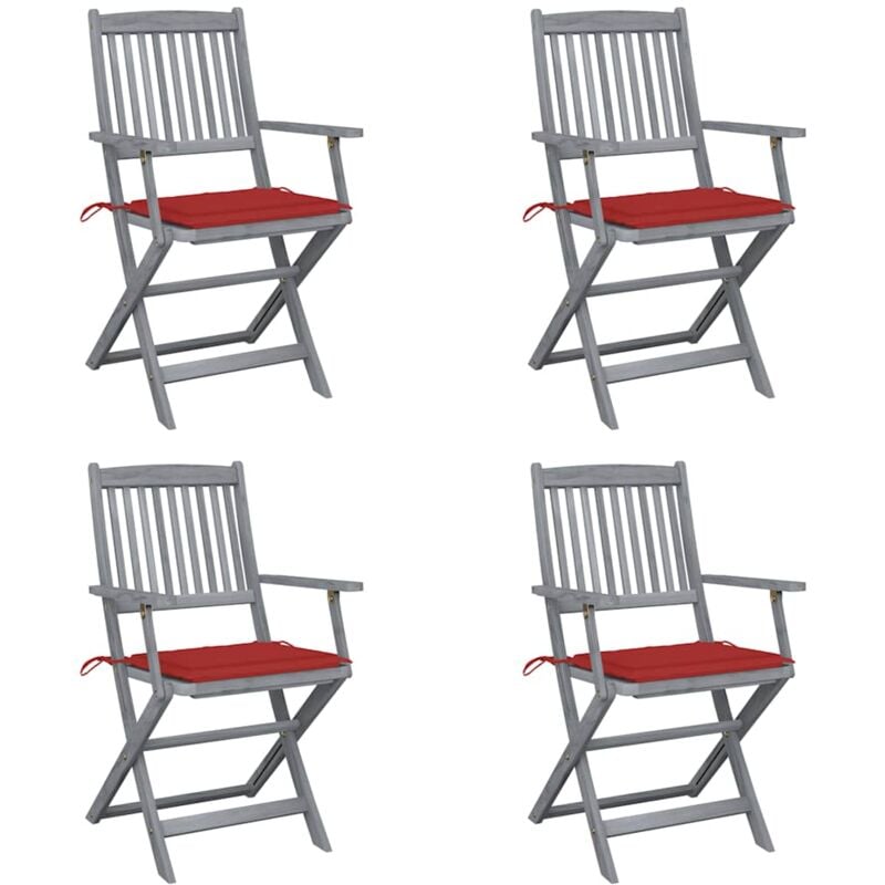 

vidaXL Sillas de jardín plegables 4 uds cojines madera maciza acacia - Rojo