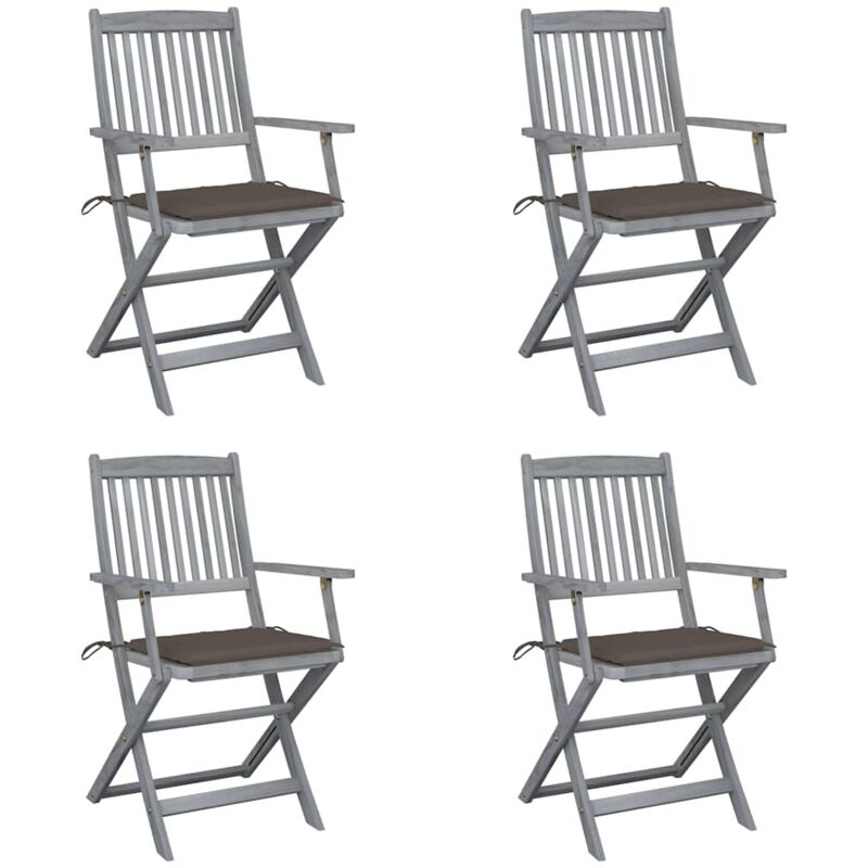 

vidaXL Sillas de jardín plegables 4 uds cojines madera maciza acacia - Marrón