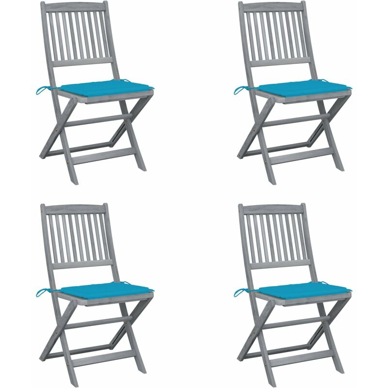 

vidaXL Sillas de jardín plegables 4 uds cojines madera maciza acacia - Azul