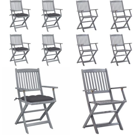 Sillas de jardín plegables 4 uds cojines madera maciza acacia - Sillas plegables - Sillas de comedor