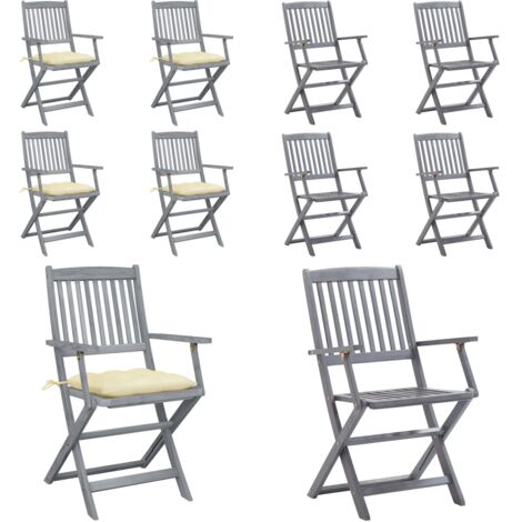 Sillas de jardín plegables 4 uds cojines madera maciza acacia - Sillas plegables - Sillas de comedor