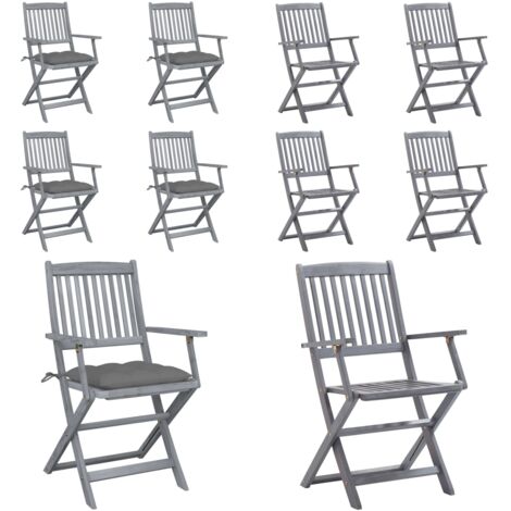 Sillas de jardín plegables 4 uds cojines madera maciza acacia - Sillas plegables - Sillas de comedor