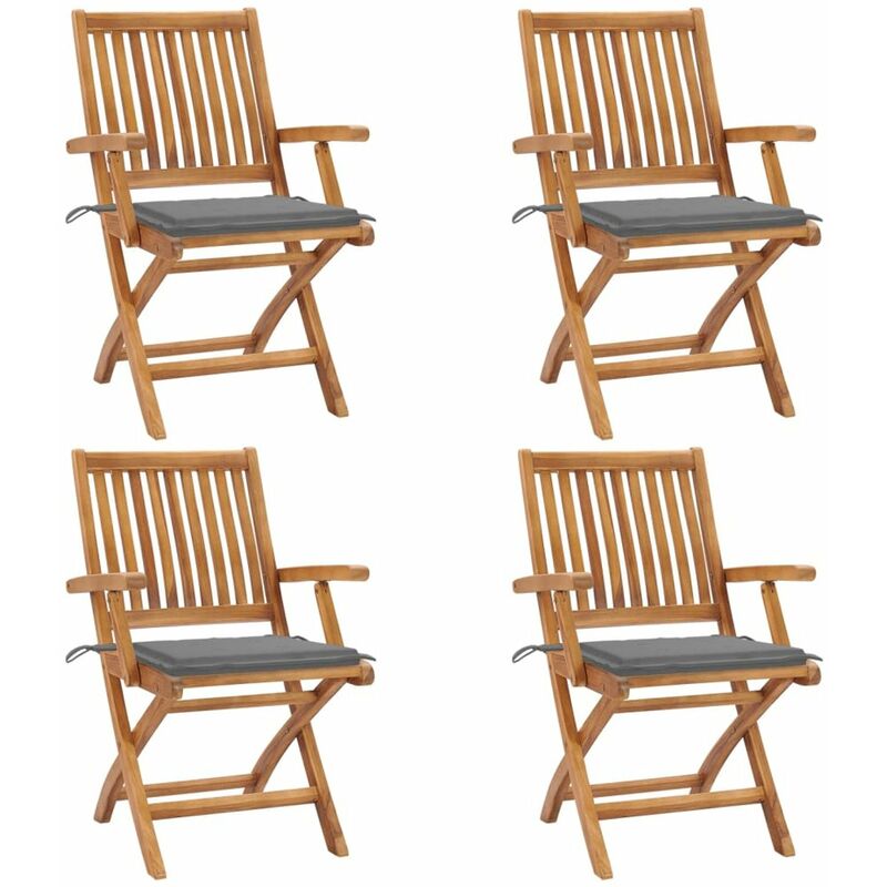 

Sillas de jardin plegables 4 uds madera maciza teca con cojines