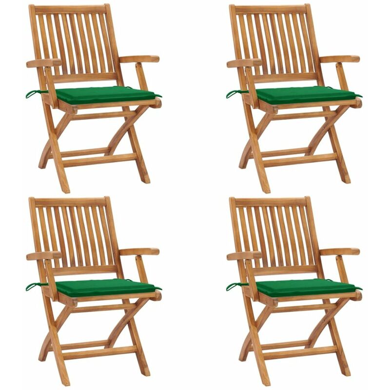 

Sillas de jardin plegables 4 uds madera maciza teca con cojines