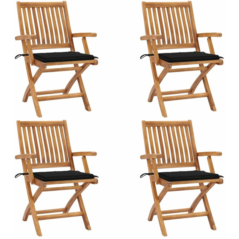 

Sillas de jardin plegables 4 uds madera maciza teca con cojines