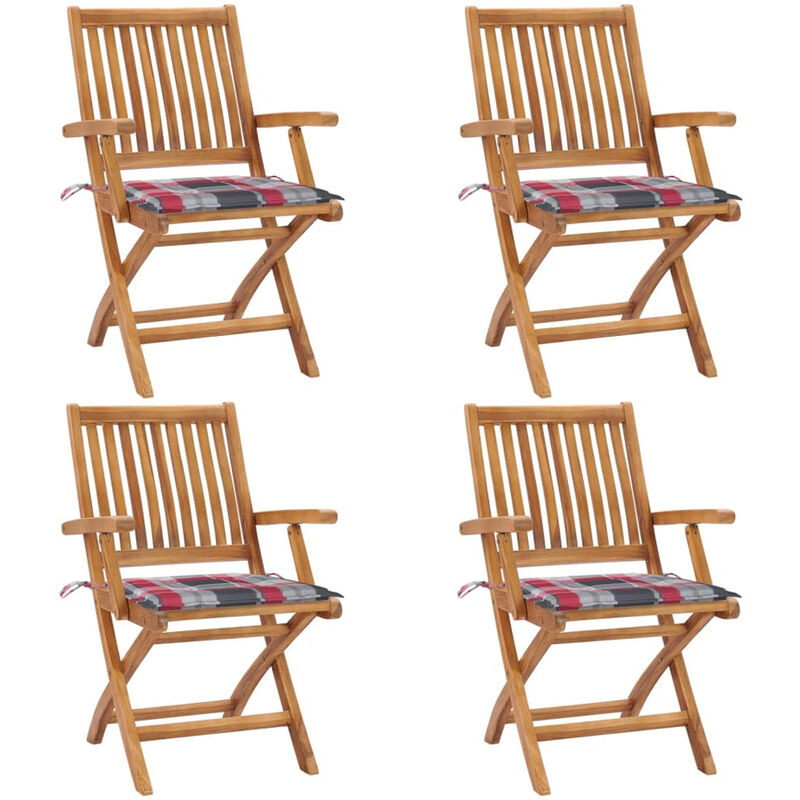 

Sillas de jardin plegables 4 uds madera maciza teca con cojines