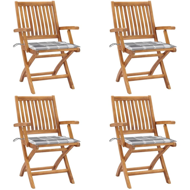 

Sillas de jardin plegables 4 uds madera maciza teca con cojines