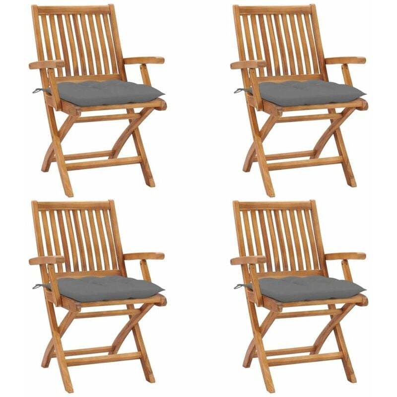 

Happyshopping - Sillas de jardin plegables 4 uds madera maciza teca con cojines