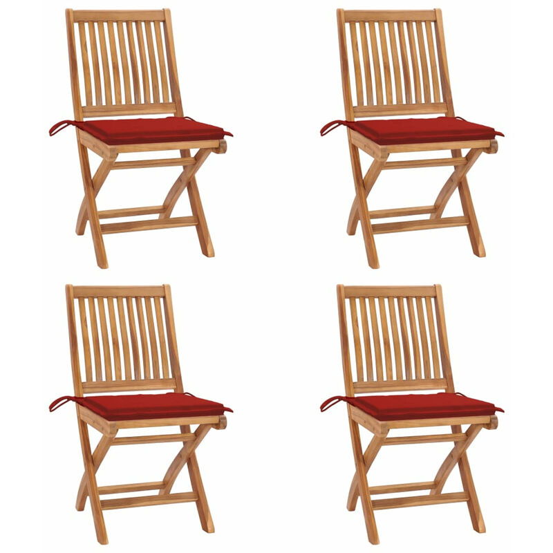 

Happyshopping - Sillas de jardin plegables 4 uds madera maciza teca con cojines