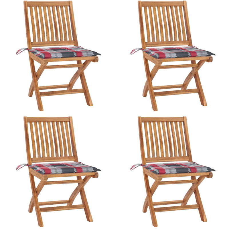 

Happyshopping - Sillas de jardin plegables 4 uds madera maciza teca con cojines