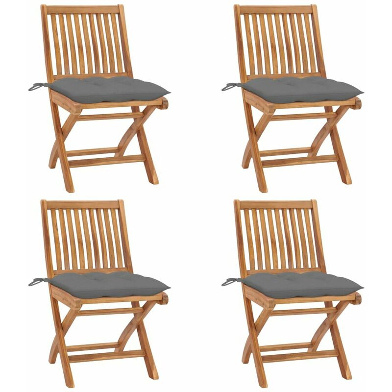 

Happyshopping - Sillas de jardin plegables 4 uds madera maciza teca con cojines