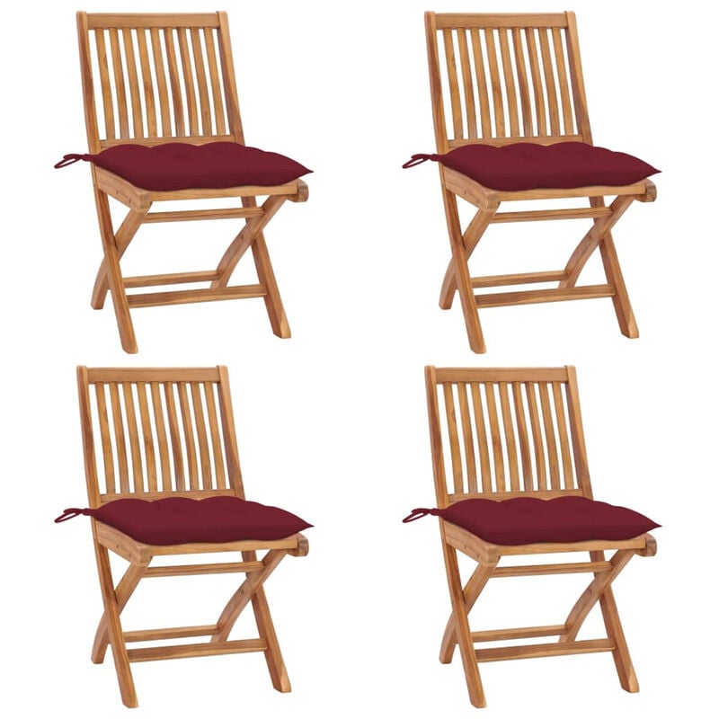 

Sillas de jardin plegables 4 uds madera maciza teca con cojines