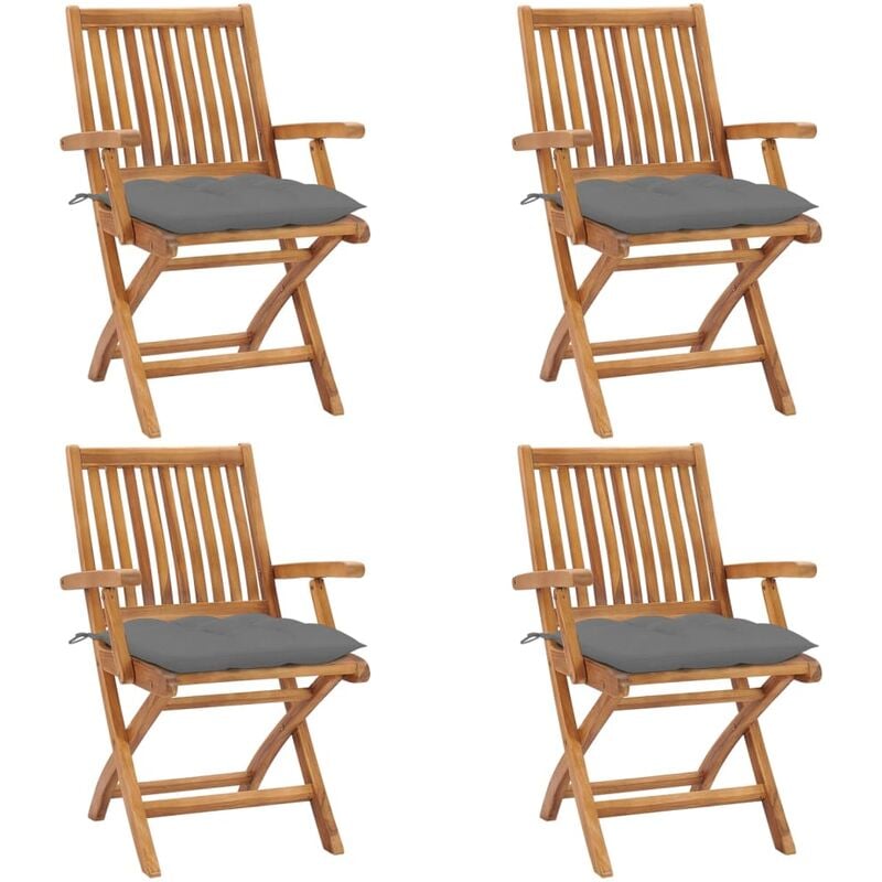 

Sillas de jardín plegables 4 uds madera maciza teca con cojines