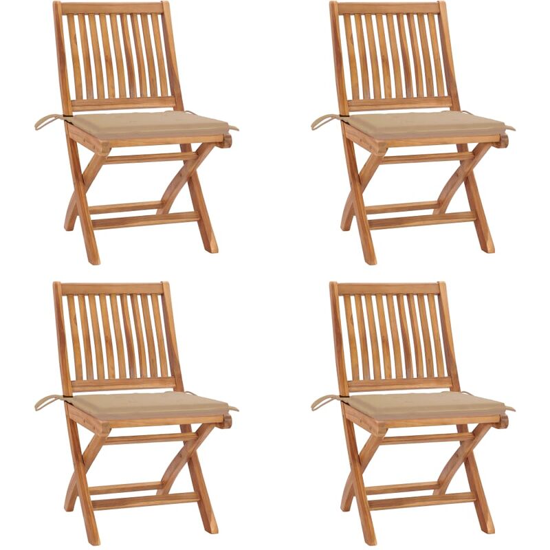 

Sillas de jardín plegables 4 uds madera maciza teca con cojines