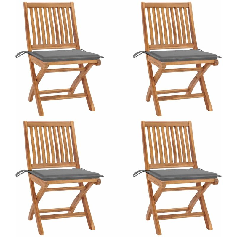 

Sillas de jardín plegables 4 uds madera maciza teca con cojines