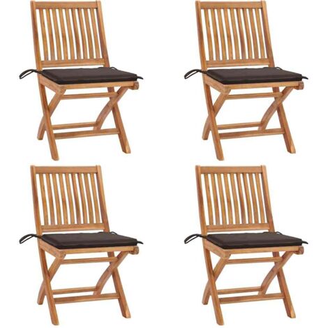 Sillas de jardín plegables 4 uds madera maciza teca con cojines