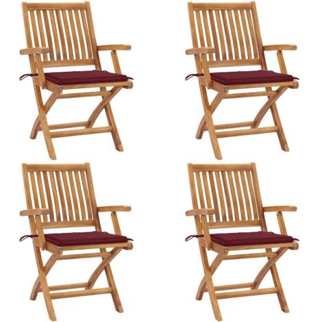 Sillas de jardín plegables 4 uds madera maciza teca con cojines