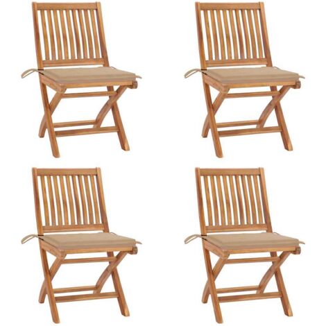 Sillas de jardín plegables 4 uds madera maciza teca con cojines