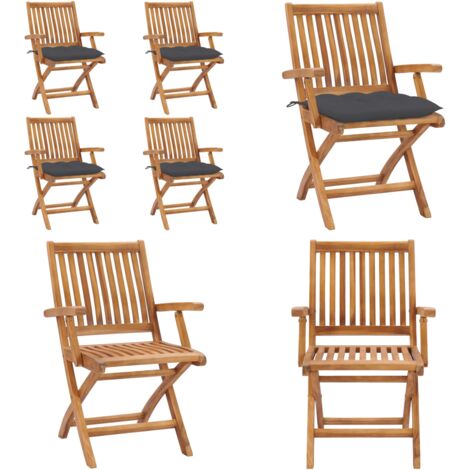 Sillas de jardín plegables 4 uds madera maciza teca con cojines - Sillas de exterior - Sillas de jardín plegables