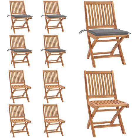 Sillas de jardín plegables 4 uds madera maciza teca con cojines - Sillas de exterior - Sillas plegables
