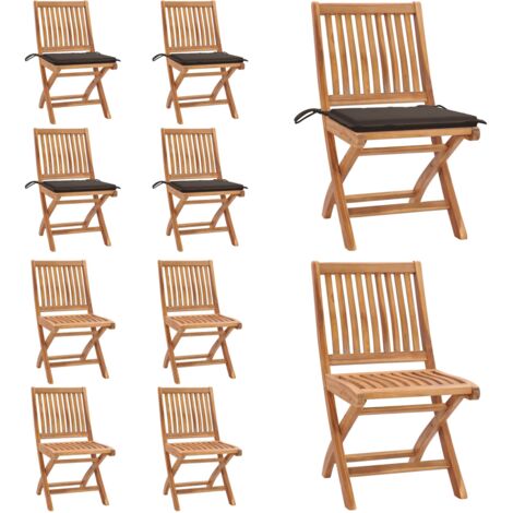 Sillas de jardín plegables 4 uds madera maciza teca con cojines - Sillas de exterior - Sillas plegables