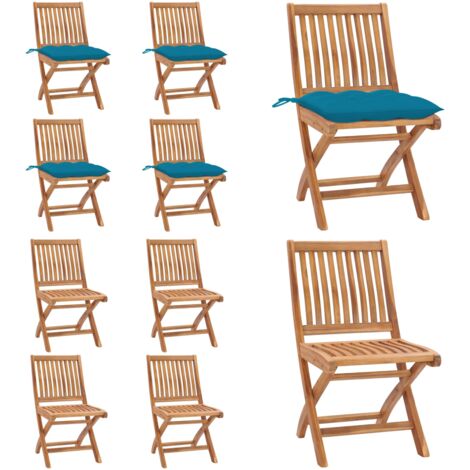 Sillas de jardín plegables 4 uds madera maciza teca con cojines - Sillas de exterior - Sillas plegables