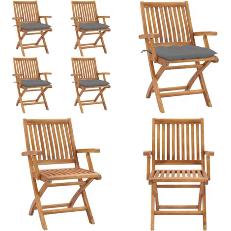 Sillas de jardín plegables 4 uds madera maciza teca con cojines - Sillas de exterior - Sillas plegables