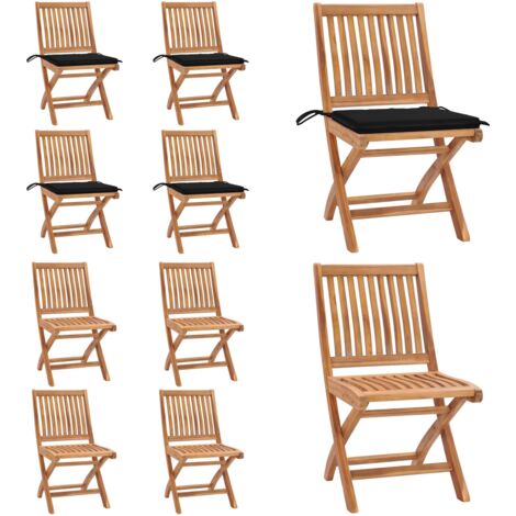 Sillas de jardín plegables 4 uds madera maciza teca con cojines - Sillas de exterior - Sillas plegables