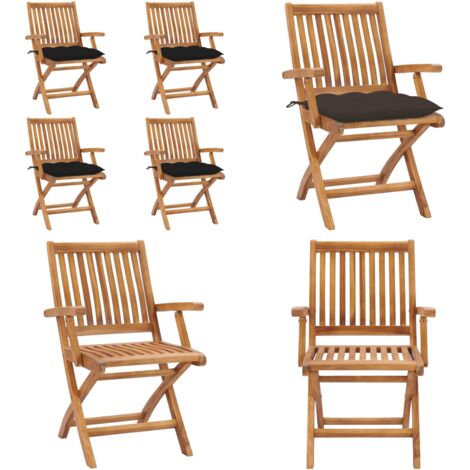 Sillas de jardín plegables 4 uds madera maciza teca con cojines - Sillas de exterior - Sillas plegables