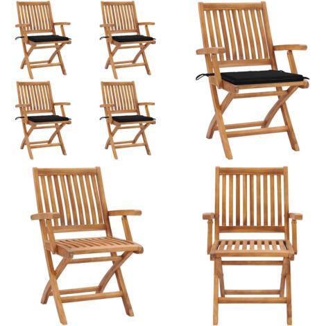Sillas de jardín plegables 4 uds madera maciza teca con cojines - Sillas de exterior - Sillas plegables