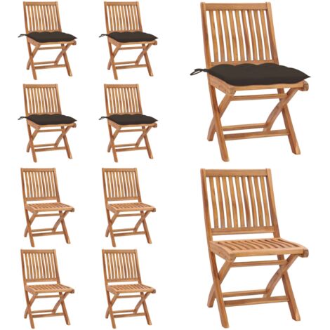 Sillas de jardín plegables 4 uds madera maciza teca con cojines - Sillas de exterior - Sillas plegables