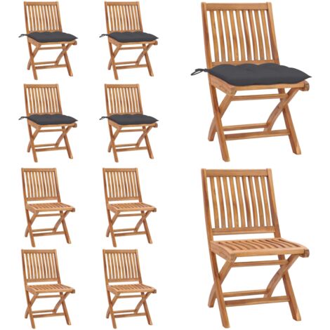 Sillas de jardín plegables 4 uds madera maciza teca con cojines - Sillas de exterior - Sillas plegables