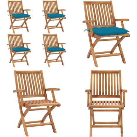 Sillas de jardín plegables 4 uds madera maciza teca con cojines - Sillas de exterior - Sillas plegables