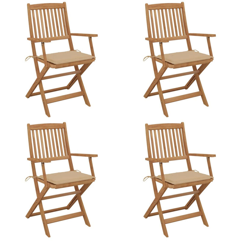 

Sillas de jardin plegables 4 uds y cojines madera maciza acacia