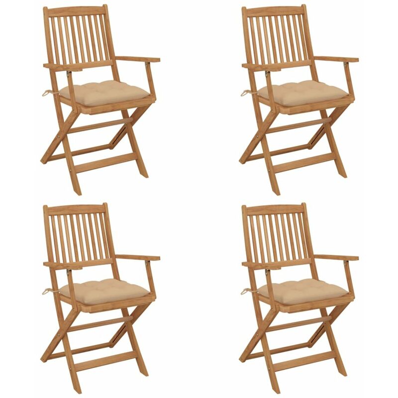 

Sillas de jardin plegables 4 uds y cojines madera maciza acacia