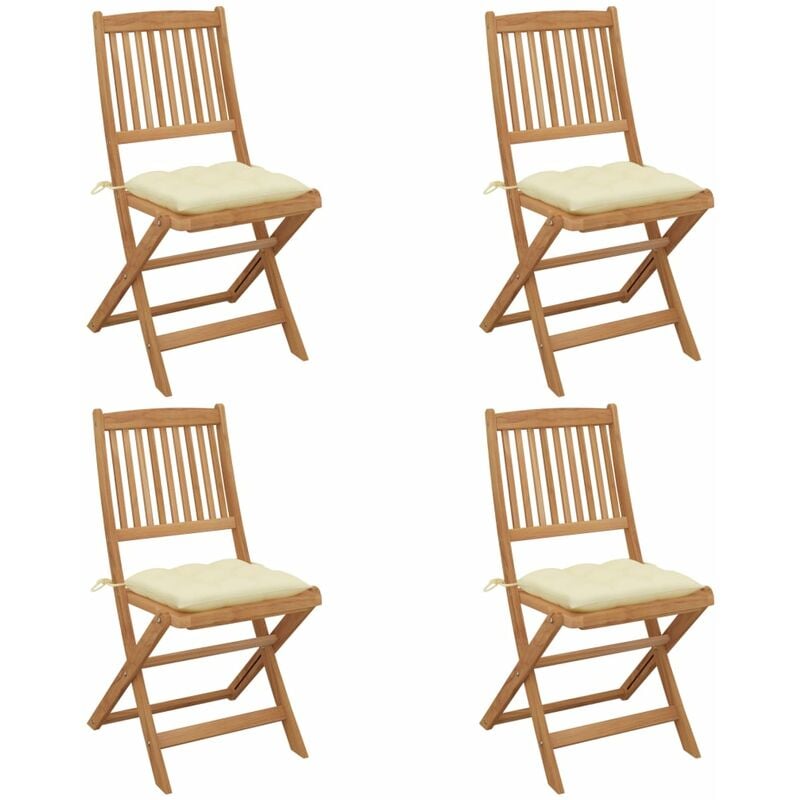 

Sillas de jardín plegables 4 uds y cojines madera maciza acacia