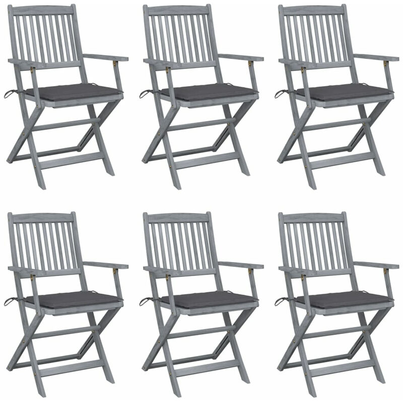 

Sillas de jardin plegables 6 uds cojines madera maciza acacia