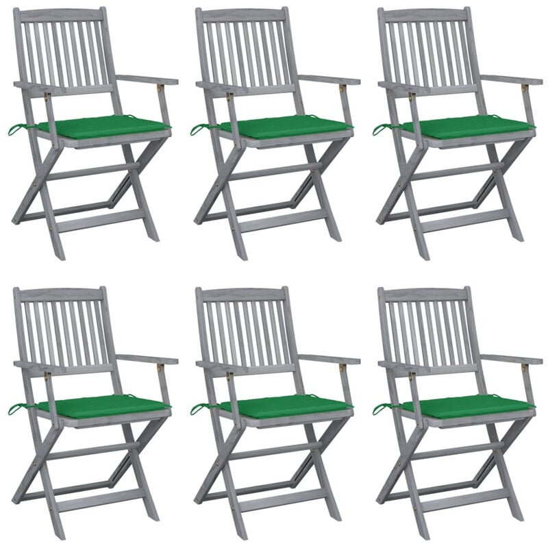 

Sillas de jardin plegables 6 uds cojines madera maciza acacia