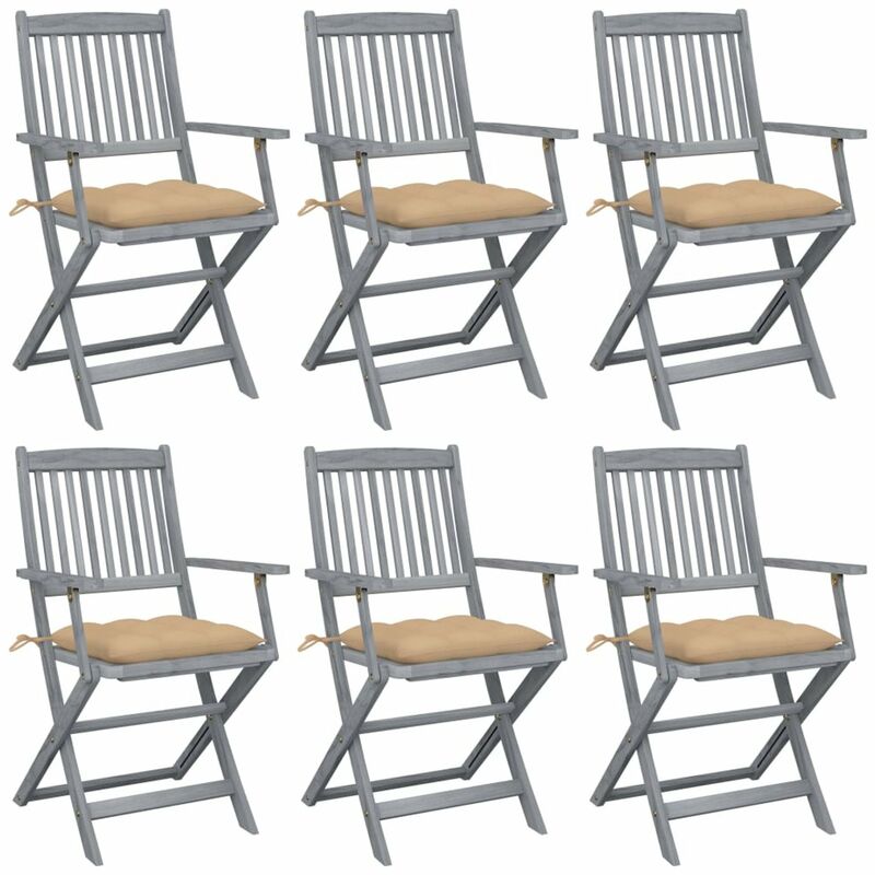 

Sillas de jardin plegables 6 uds cojines madera maciza acacia