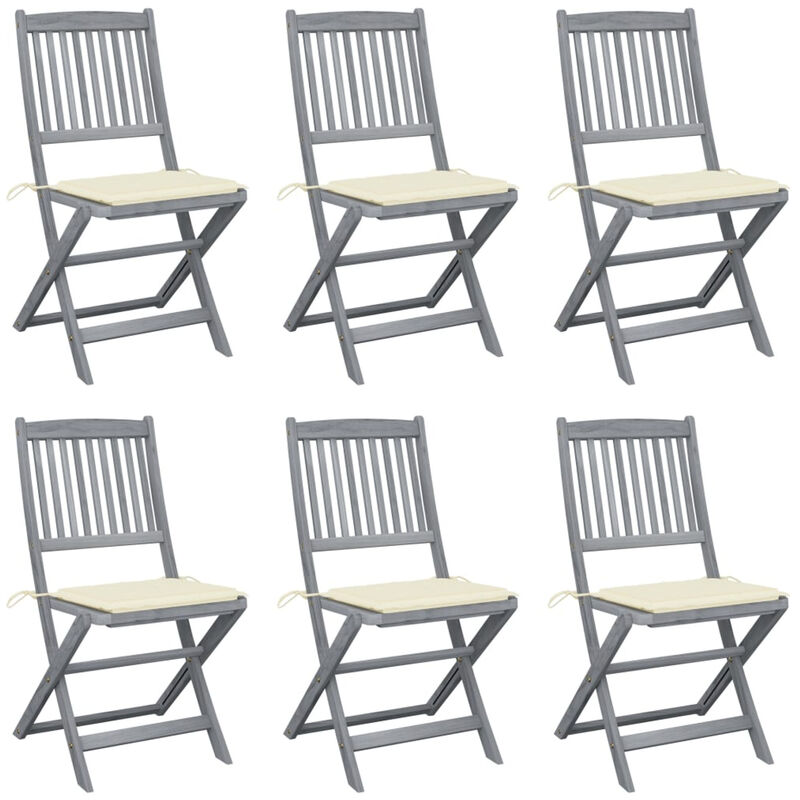 

Happyshopping - Sillas de jardin plegables 6 uds cojines madera maciza acacia