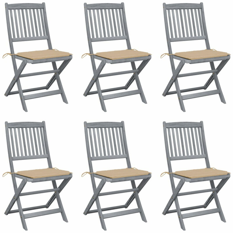 

Happyshopping - Sillas de jardin plegables 6 uds cojines madera maciza acacia