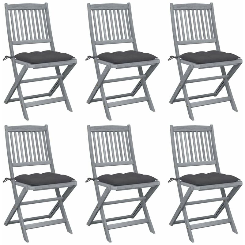 

Sillas de jardin plegables 6 uds cojines madera maciza acacia