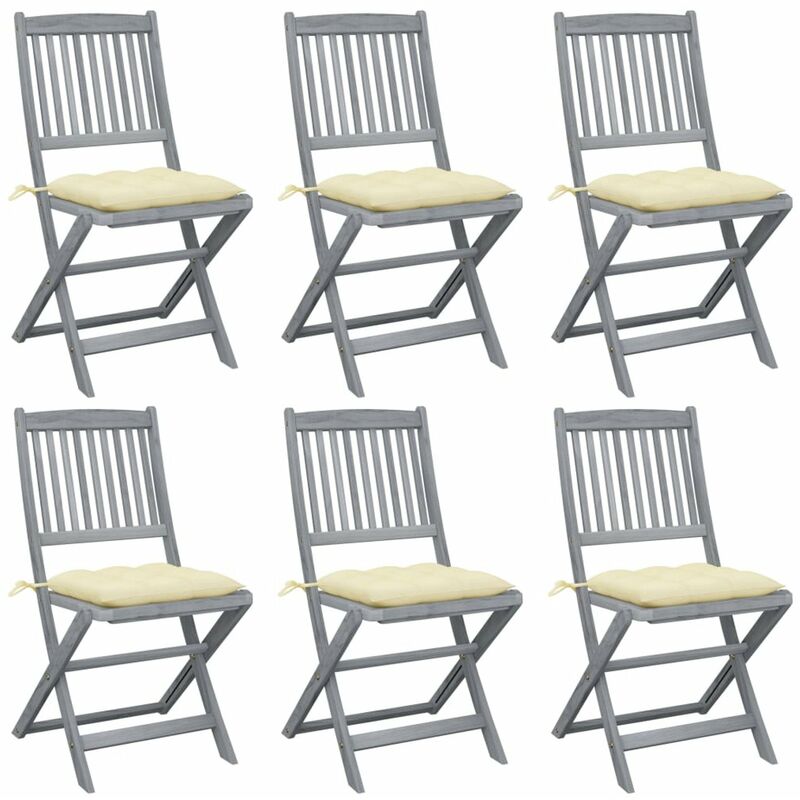 

Sillas de jardin plegables 6 uds cojines madera maciza acacia