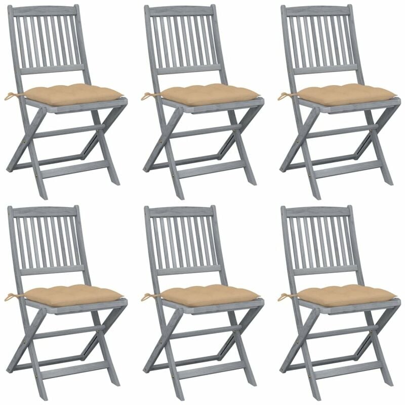 

Sillas de jardin plegables 6 uds cojines madera maciza acacia