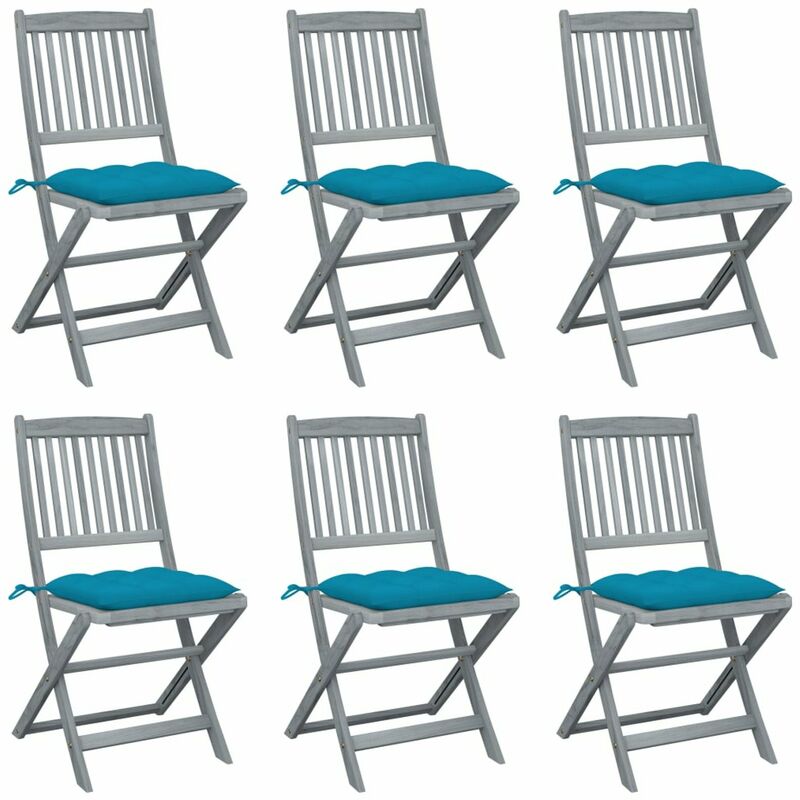 

Sillas de jardin plegables 6 uds cojines madera maciza acacia